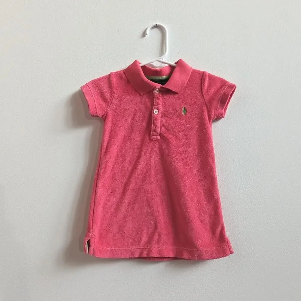 Vtg Ralph Lauren Pink Terry Dress Baby Girls 6-12m Salmon Preppy Beach